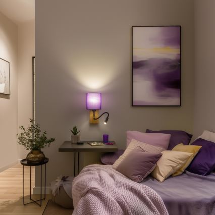 Brilagi - LED Candeeiro de parede flexível NUBILA WOOD 1xE27/25W/230V + LED/3W carvalho/roxo