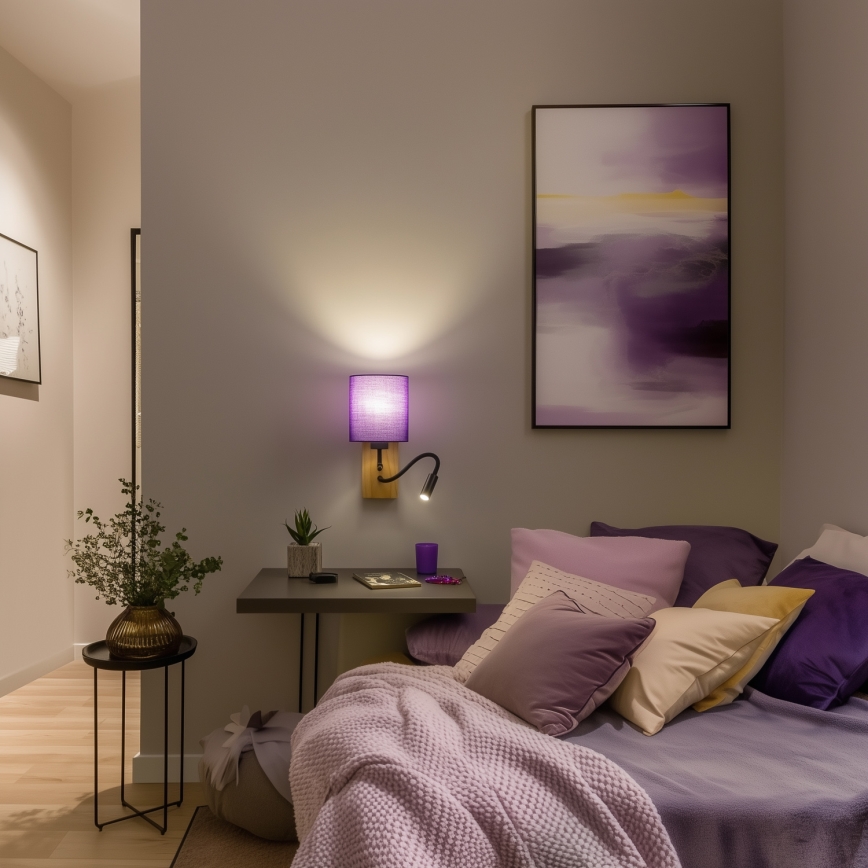 Brilagi - LED Candeeiro de parede flexível NUBILA WOOD 1xE27/25W/230V + LED/3W carvalho/roxo