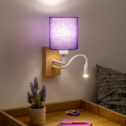 Brilagi - LED Candeeiro de parede flexível NUBILA WOOD 1xE27/25W/230V + LED/3W carvalho/roxo