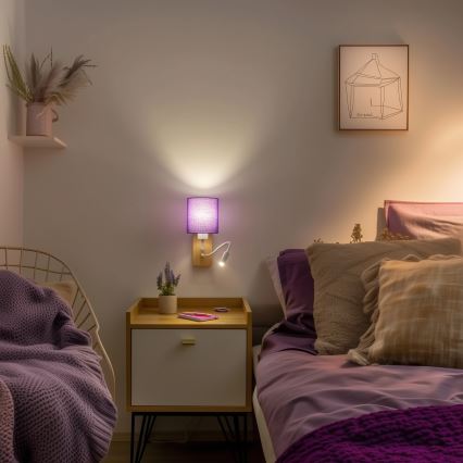 Brilagi - LED Candeeiro de parede flexível NUBILA WOOD 1xE27/25W/230V + LED/3W carvalho/roxo