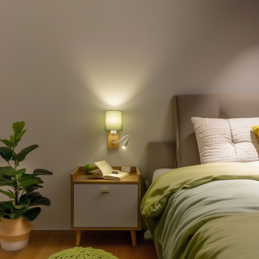 Brilagi - LED Candeeiro de parede flexível NUBILA WOOD 1xE27/25W/230V + LED/3W carvalho/verde