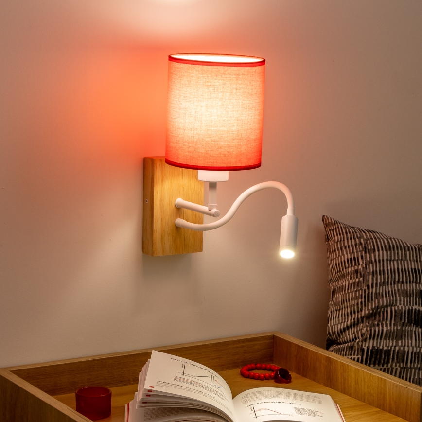 Brilagi - LED Candeeiro de parede flexível NUBILA WOOD 1xE27/25W/230V + LED/3W carvalho/vermelho