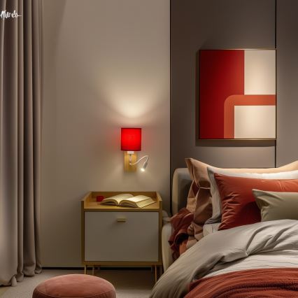 Brilagi - LED Candeeiro de parede flexível NUBILA WOOD 1xE27/25W/230V + LED/3W carvalho/vermelho