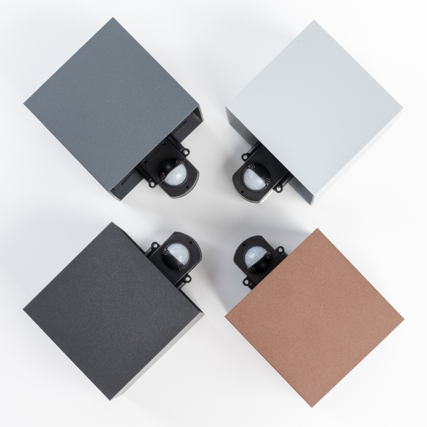BRILAGI - Candeeiro de parede LED para exterior com sensor CUBE, 6W, 230V, cinzento, IP65