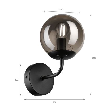 Brilagi - Candeeiro de parede MALIVA 1xE14/15W/230V preto/fumê