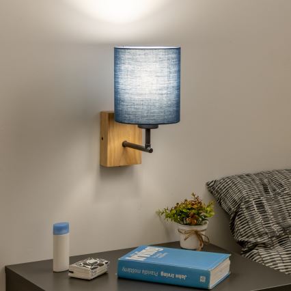 Brilagi - Candeeiro de parede NUBILA WOOD 1xE27/25W/230V carvalho/azul escuro