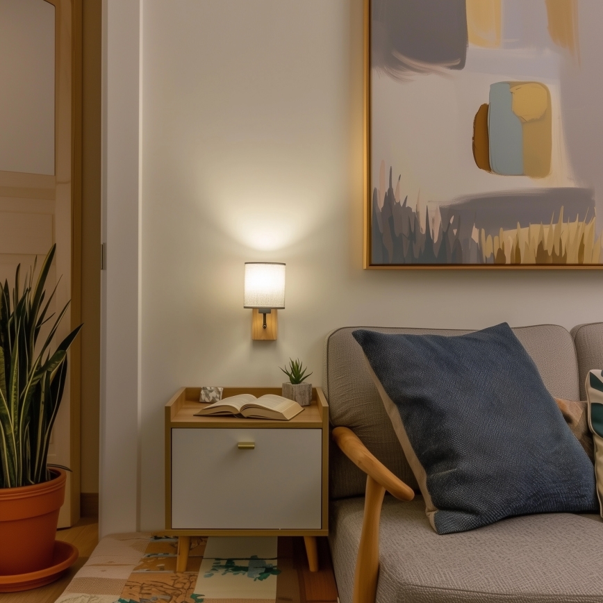 Brilagi - Candeeiro de parede NUBILA WOOD 1xE27/25W/230V carvalho/cinzento