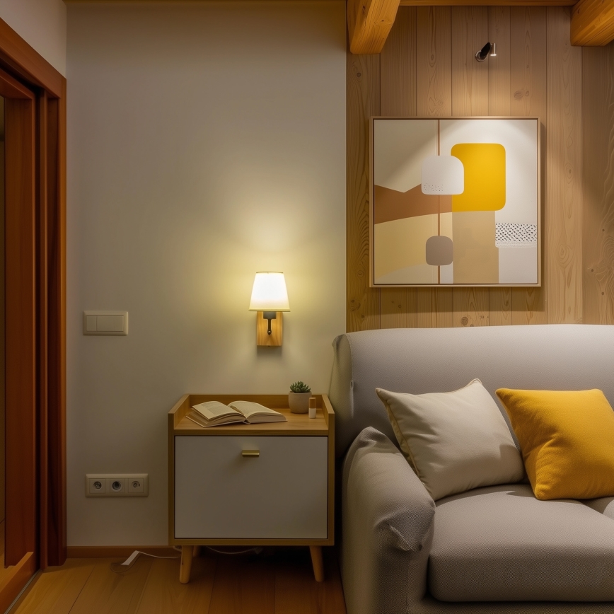 Brilagi - Candeeiro de parede NUBILA WOOD 1xE27/25W/230V carvalho/creme