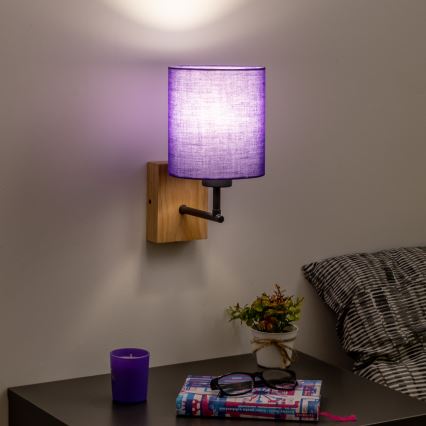 Brilagi - Candeeiro de parede NUBILA WOOD 1xE27/25W/230V carvalho/roxo
