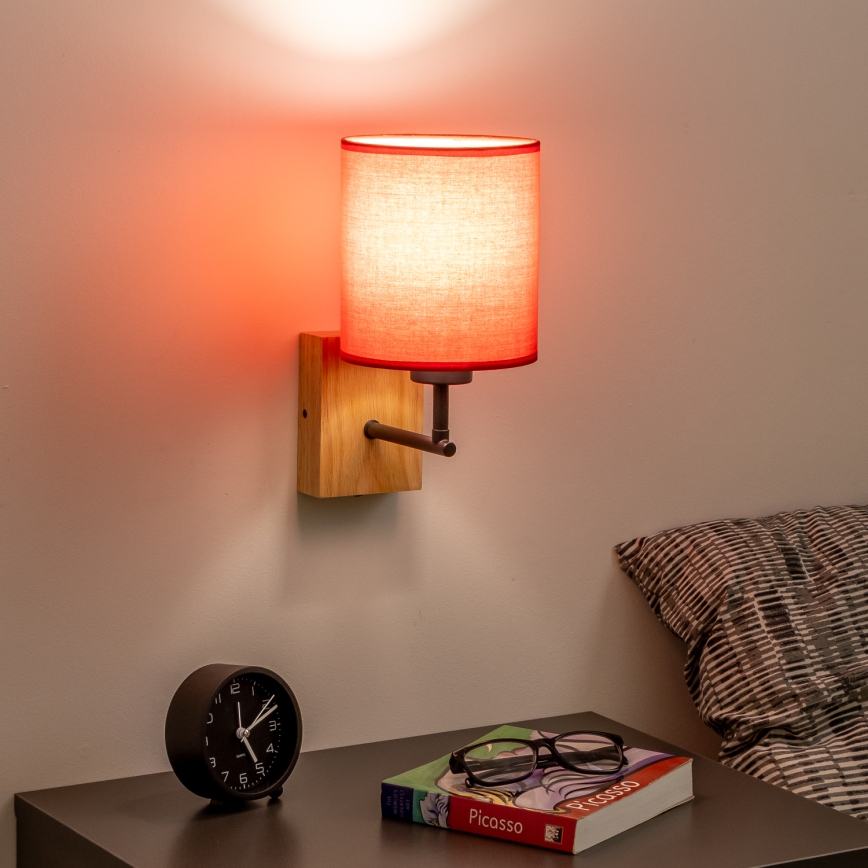 Brilagi - Candeeiro de parede NUBILA WOOD 1xE27/25W/230V carvalho/vermelho