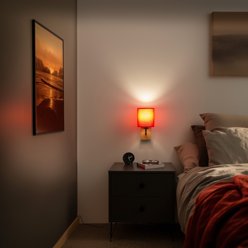 Brilagi - Candeeiro de parede NUBILA WOOD 1xE27/25W/230V carvalho/vermelho