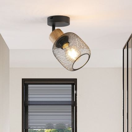 Brilagi - Candeeiro de parede orientável BASKLITE 1xE27/15W/230V madeira de seringueira/preto