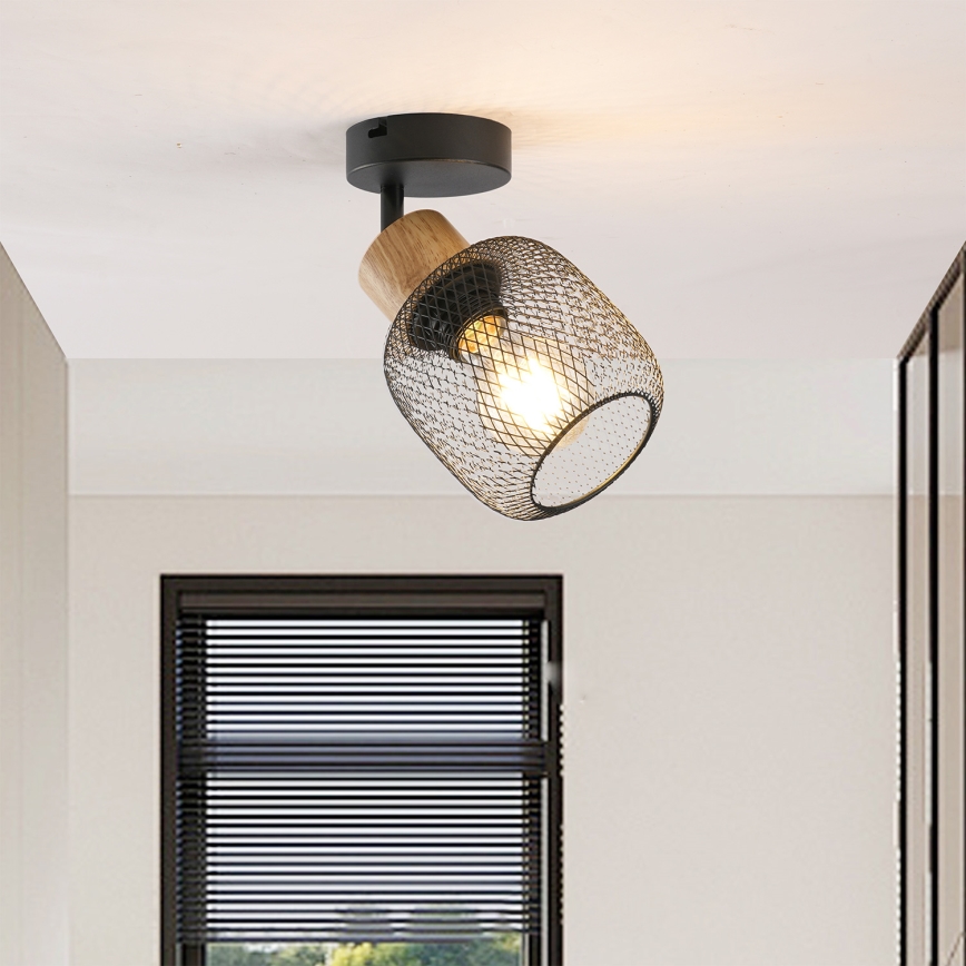 Brilagi - Candeeiro de parede orientável BASKLITE 1xE27/15W/230V madeira de seringueira/preto