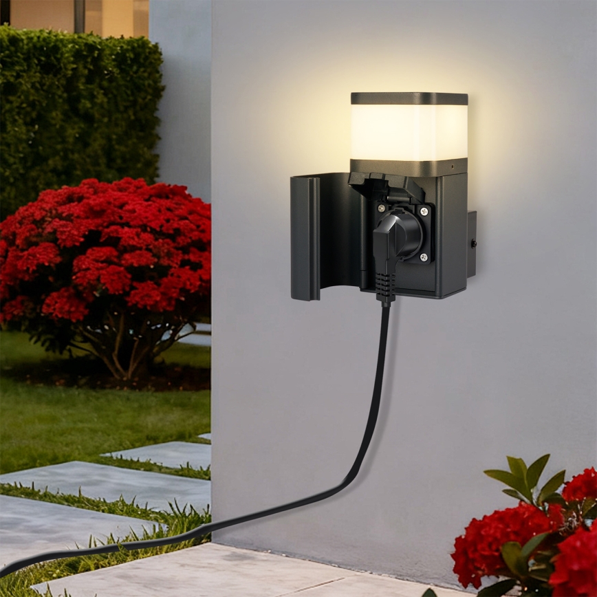 Brilagi - Aplique de parede exterior com tomada SCHUKO PILLAR 1xG9/11W/230V IP44 antracite