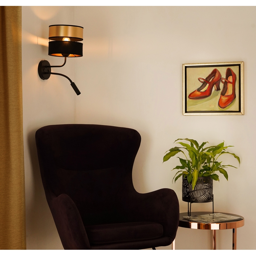 Brilagi - Candeeiro de parede ROYAL 1xE27/15W/230V + 1xG9/3W preto/dourado