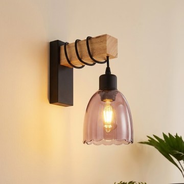 Brilagi - Candeeiro de parede WOOD GLASS 1xE27/60W/230V pinho/preto/bege fumado