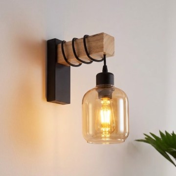 BRILAGI - Candeeiro de parede WOOD GLASS 1xE27/60W/230V pinho/preto/castanho fumado