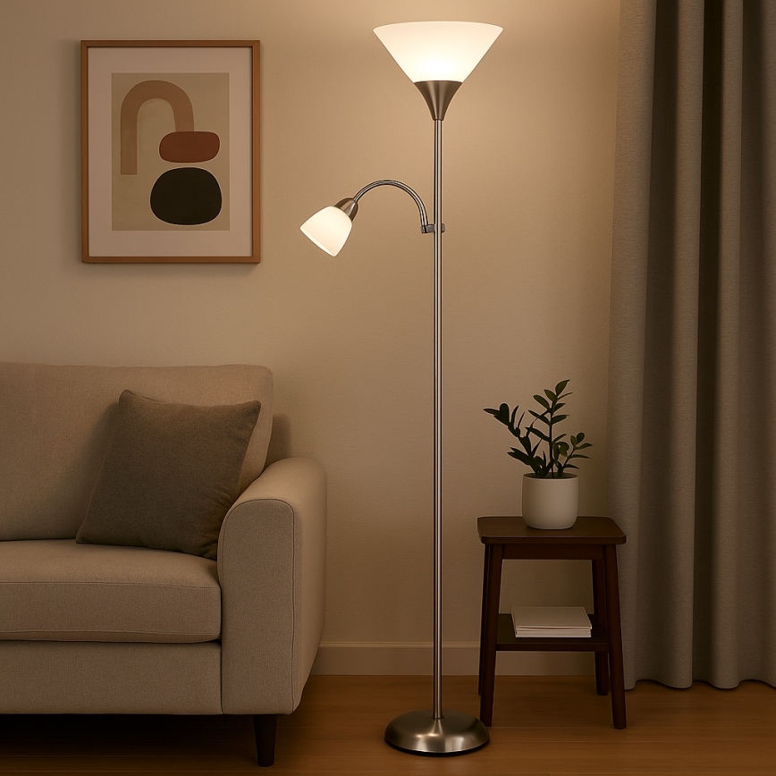 Brilagi - Candeeiro de pé ARIANA 1xE27/100W/230V + 1xE14/25W cromado fosco