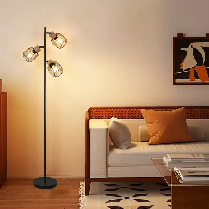 Brilagi - Candeeiro de pé BASKLITE 3xE27/15W/230V madeira/preto