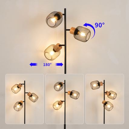 Brilagi - Candeeiro de pé BASKLITE 3xE27/15W/230V madeira/preto