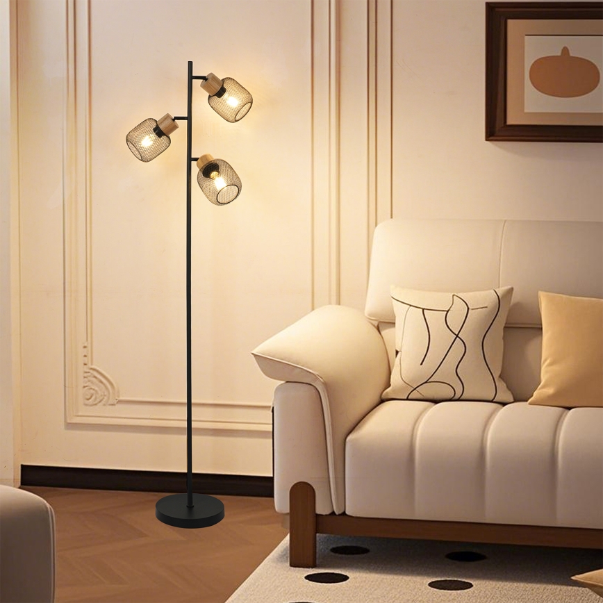 Brilagi - Candeeiro de pé BASKLITE 3xE27/15W/230V madeira/preto