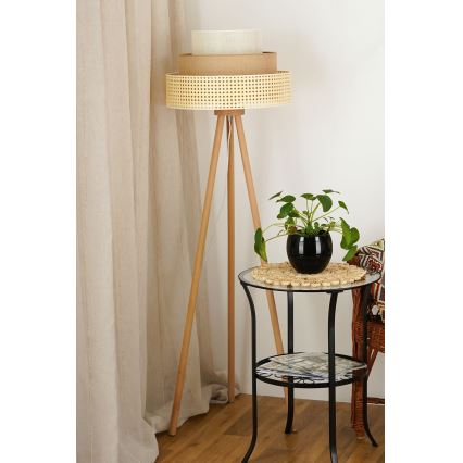 Brilagi - Candeeiro de pé CEDAR LUNETA 1xE27/15W/230V rattan/marrom/cru