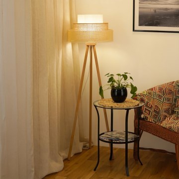 Brilagi - Candeeiro de pé CEDAR LUNETA 1xE27/15W/230V rattan/marrom/cru