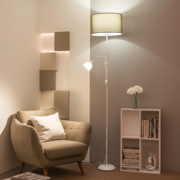 Brilagi - Candeeiro de pé CERIA 1xE27/100W/230V + 1xE14/25W branco/castanho