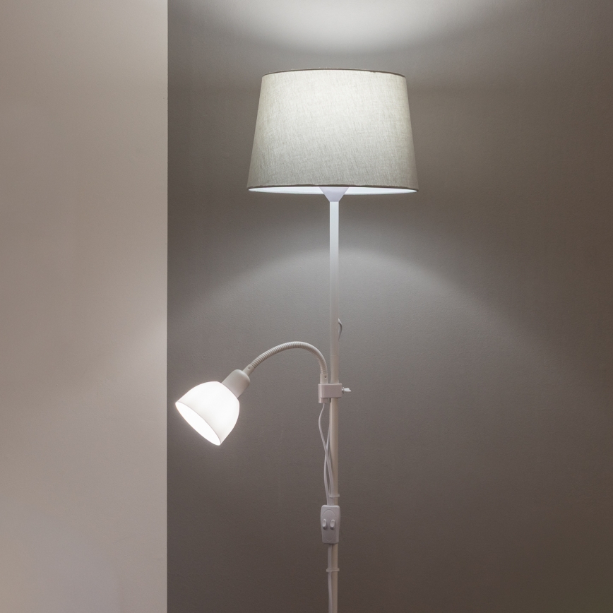 Brilagi - Candeeiro de pé CERIA 1xE27/100W/230V + 1xE14/25W branco/cinzento