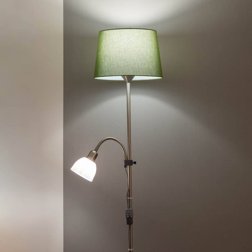 Brilagi - Candeeiro de pé CERIA 1xE27/100W/230V + 1xE14/25W cromado fosco/verde