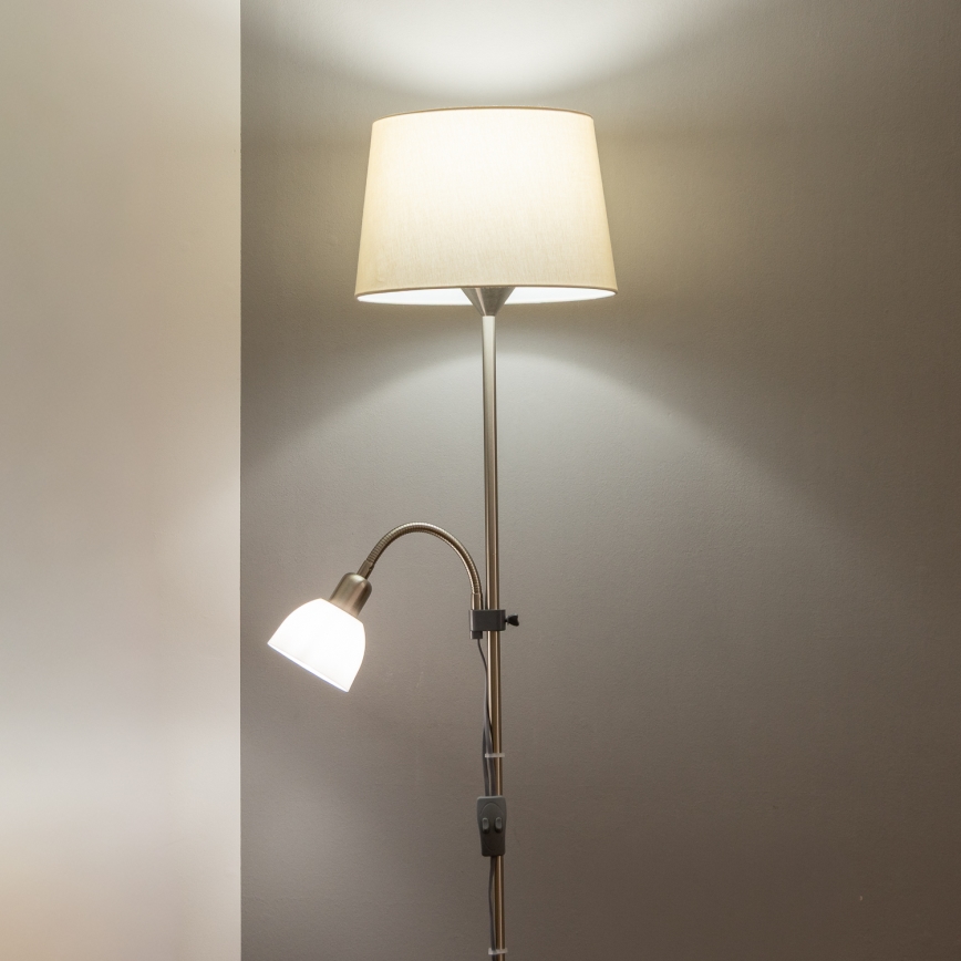 Brilagi - Candeeiro de pé CERIA 1xE27/100W/230V + 1xE14/25W cromado mate/bege
