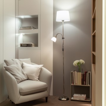 Brilagi - Candeeiro de pé CERIA 1xE27/100W/230V + 1xE14/25W, cromado mate/branco