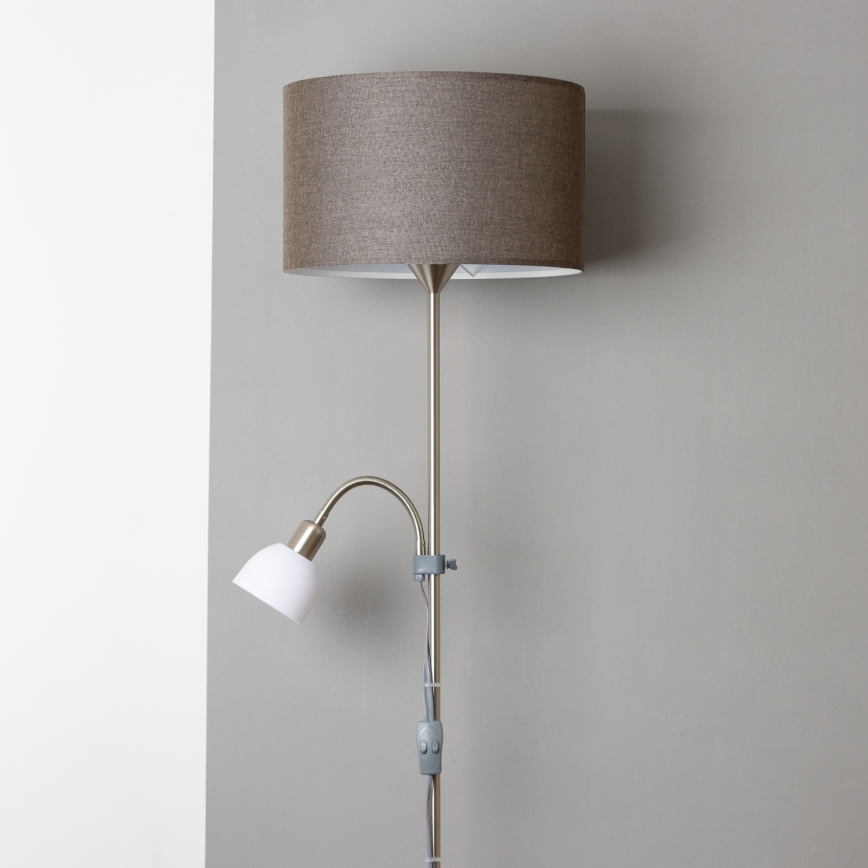 Brilagi - Candeeiro de pé CERIA 1xE27/100W/230V + 1xE14/25W cromado mate/castanho