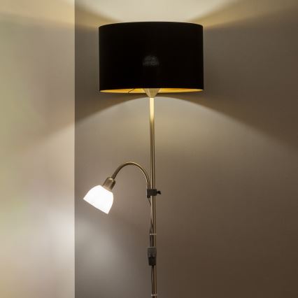 Brilagi - Candeeiro de pé CERIA 1xE27/100W/230V + 1xE14/25W cromo mate/preto