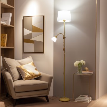 Brilagi - Candeeiro de pé CERIA 1xE27/100W/230V + 1xE14/25W dourado/branco