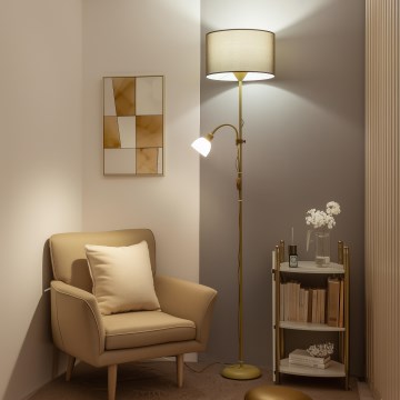 Brilagi - Candeeiro de pé CERIA 1xE27/100W/230V + 1xE14/25W dourado/castanho