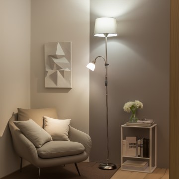 Brilagi - Candeeiro de pé CERIA 2 em 1 1xE27/100W/230V + 1xE14/25W cromado mate/cinzento