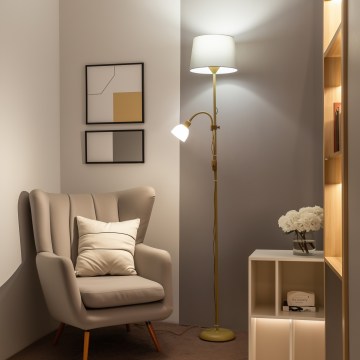 Brilagi - Candeeiro de pé CERIA 2 em 1 1xE27/100W/230V + 1xE14/25W dourado/cinzento