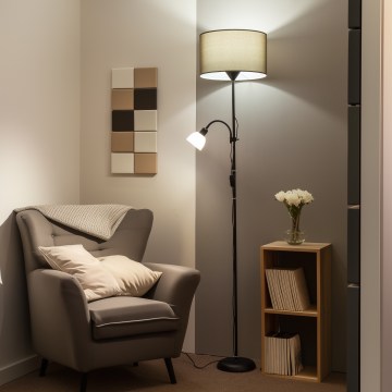 Brilagi - Candeeiro de pé CERIA 2 em 1 1xE27/100W/230V + 1xE14/25W preto/castanho