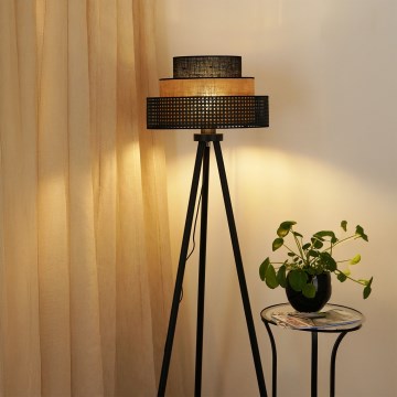 Brilagi - Candeeiro de pé DAKOTA LUNETA 1xE27/15W/230V preto/vime