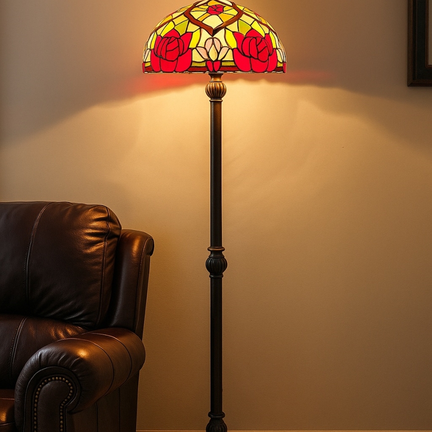 Brilagi - Candeeiro de pé estilo Tiffany com vitral GARLAN 2xE27/60W/230V