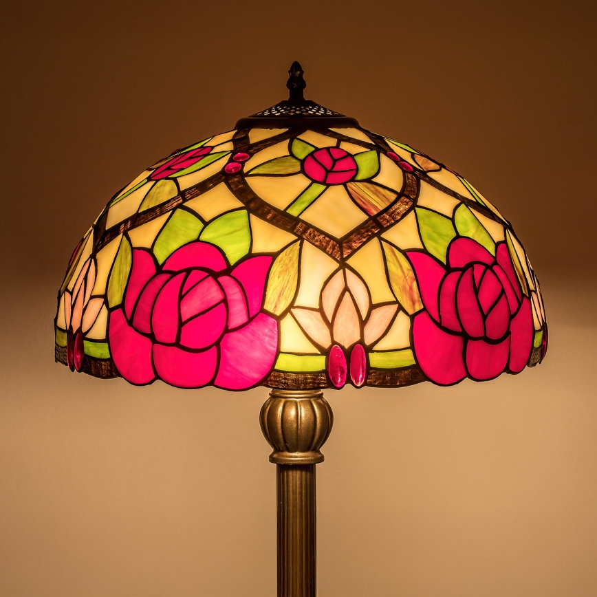 Brilagi - Candeeiro de pé estilo Tiffany com vitral GARLAN 2xE27/60W/230V