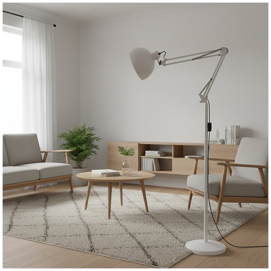 Brilagi - Candeeiro de pé flexível TASKER 1xE27/60W/230V 157 cm branco