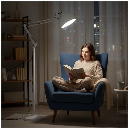 Brilagi - Candeeiro de pé flexível TASKER 1xE27/60W/230V 157 cm branco