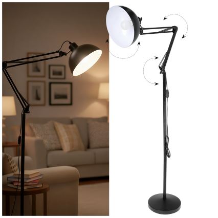 Brilagi - Candeeiro de pé flexível TASKER 1xE27/60W/230V 157 cm preto