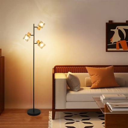 Brilagi - Candeeiro de pé HYGGE 3xE14/15W/230V madeira/fumado