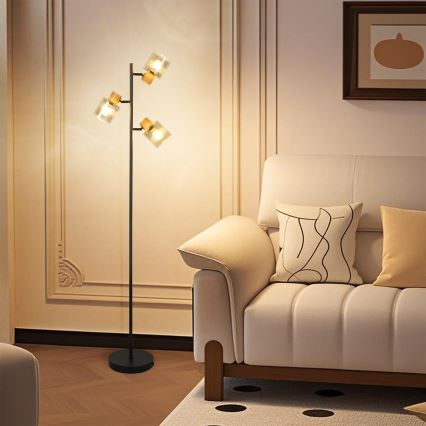 Brilagi - Candeeiro de pé HYGGE 3xE14/15W/230V madeira/fumado