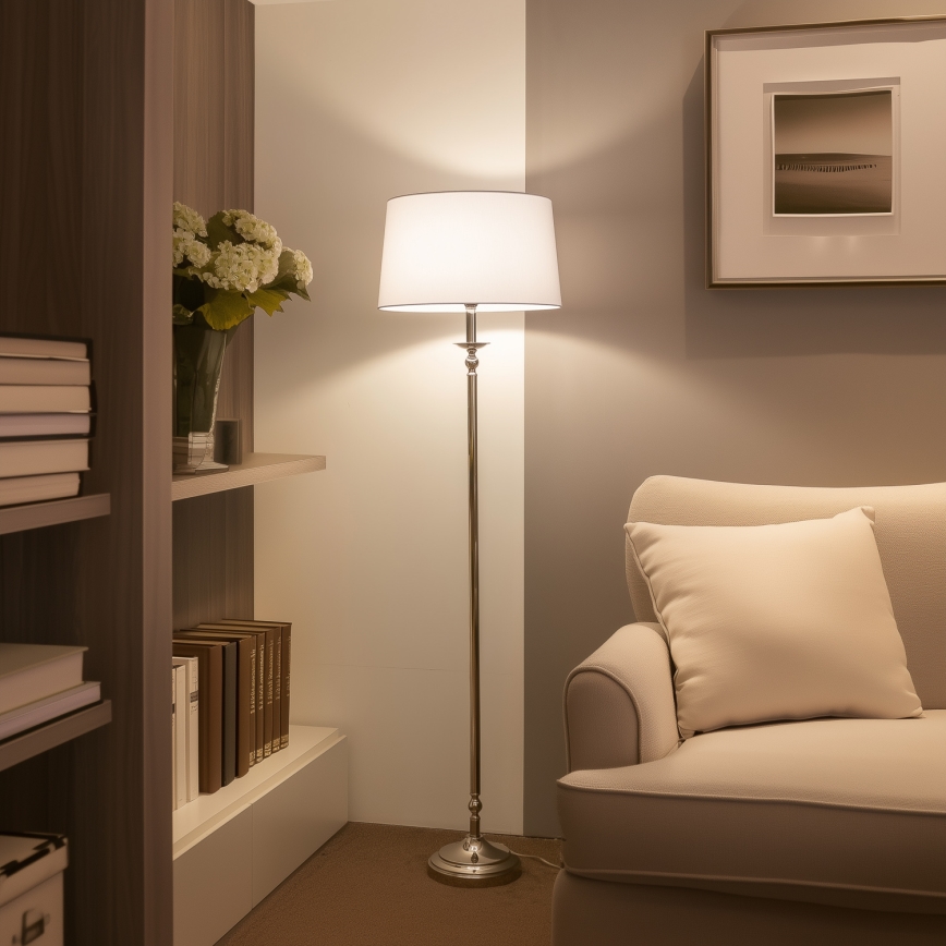 Brilagi - Candeeiro de pé LED CERIA 1x E27, 60 W, 230 V, Ø 45 cm, cromado brilhante/branco