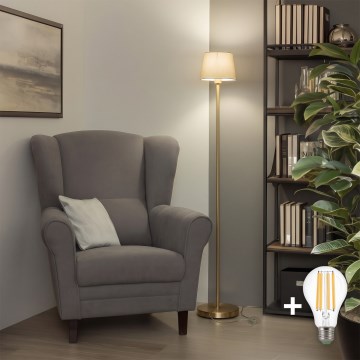 Brilagi - Candeeiro de pé LED CERIA 1xE27/20W/230V diâmetro 20,5 cm branco/dourado