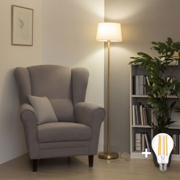 Brilagi - Candeeiro de pé LED CERIA 1xE27/20W/230V Ø 30 cm bege/dourado